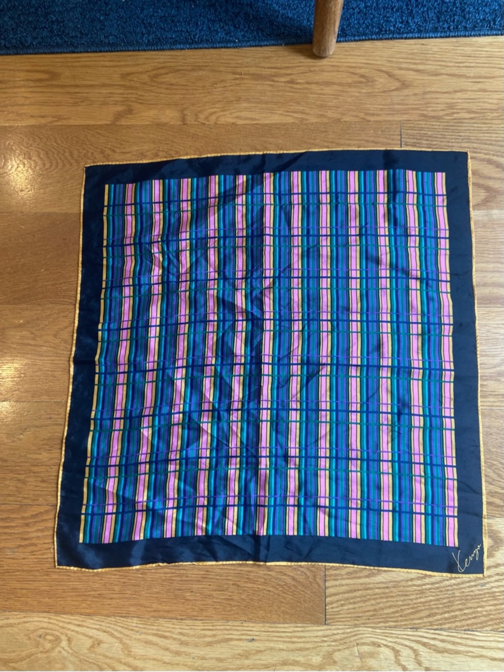 Kenzie Vintage Striped Silk Scarf with Black Border